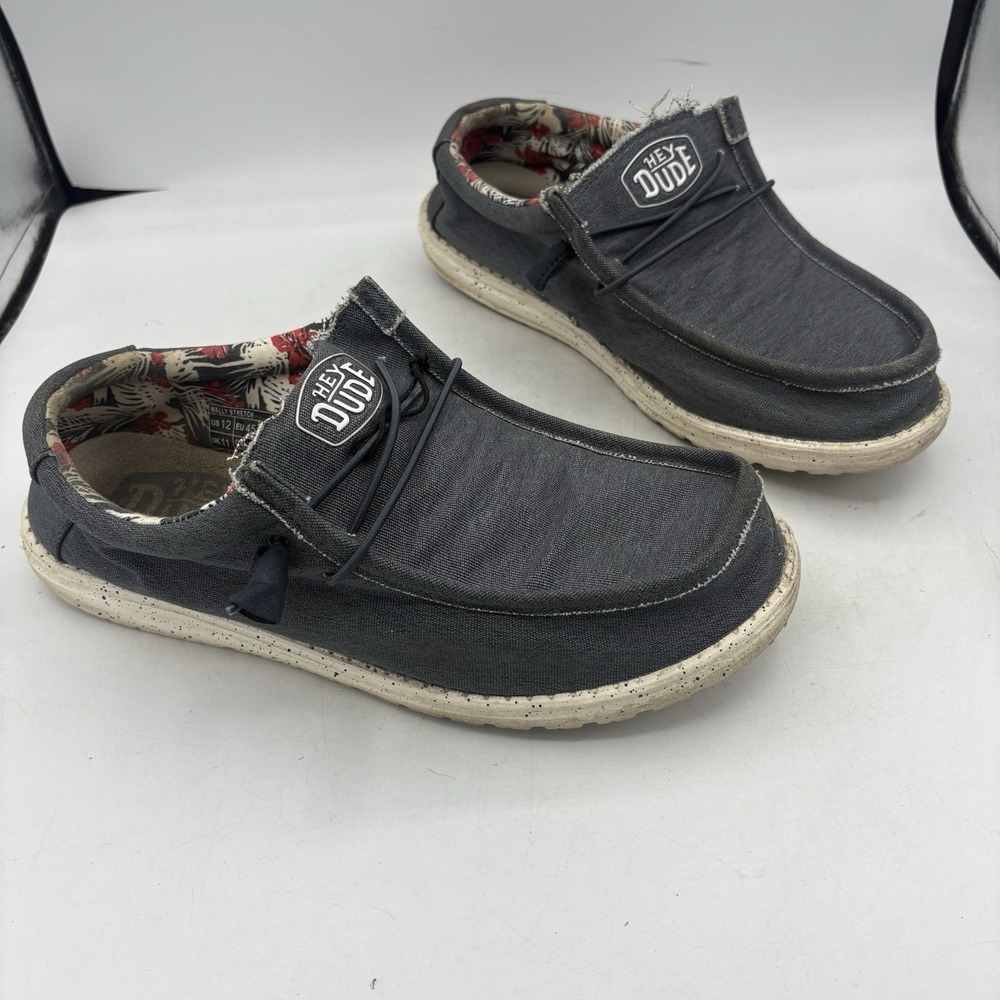 Hey Dude Shoes Mens Size 12 Wally Stretch Loafers Blue Canvas Boat Slip On